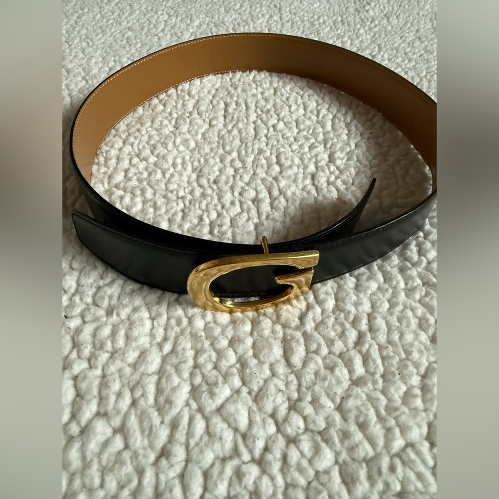 Vintage 1990’s Black Leather Gucci Belt Gold Buckle Sz XS-s